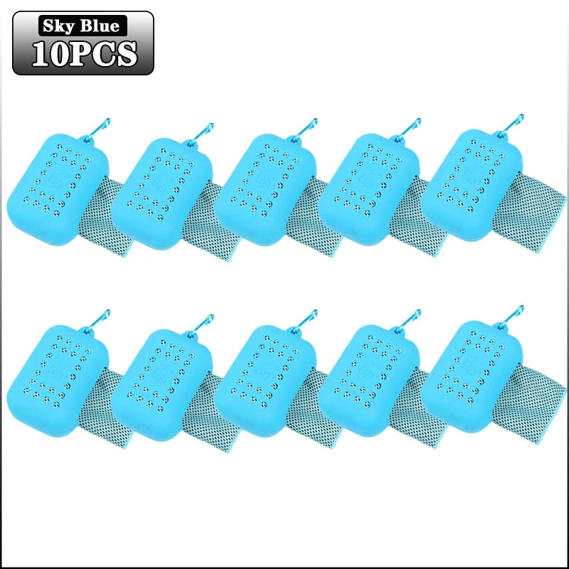 10PCS Portable Mini Silica Gel Set Cold Towel Polyester Fiber Outdoor Cooling Towel Fitness sports gym Run quick Dry Cool Towel