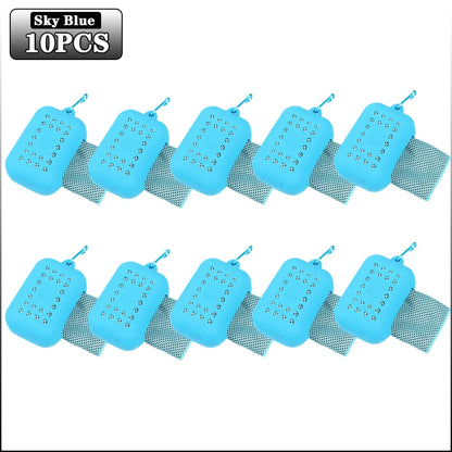 10PCS Portable Mini Silica Gel Set Cold Towel Polyester Fiber Outdoor Cooling Towel Fitness sports gym Run quick Dry Cool Towel
