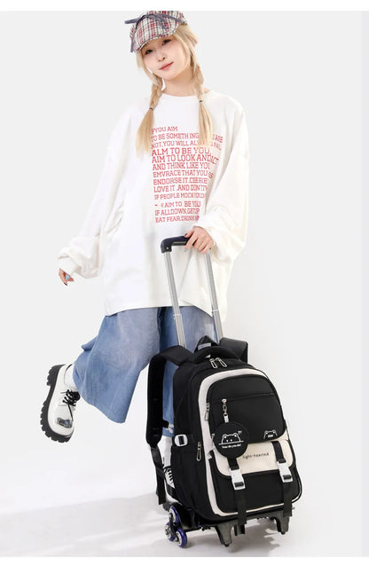 Children School Backpack Trolley Bag with Wheels Students Backpack Book Bag Rolling School bag for Girls Kids Wheeled Backpack