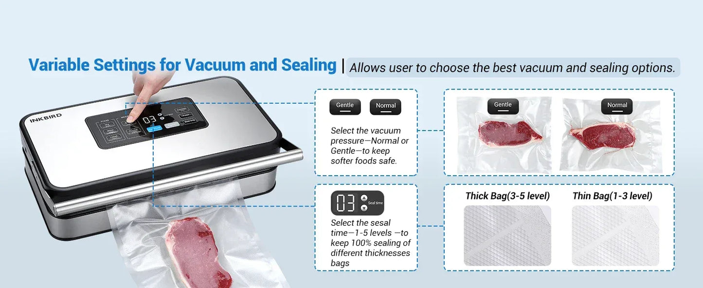INKBIRD INK-VS04 Large Vacuum Sealer Dry/Wet/Liquid Food Sealed Packaging Kitchen Food Storage Seal Built-In Cutter&Storage Bags