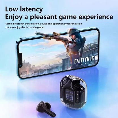 Bluetooth 5.3 Wireless Headset Transparent Headphones LED Power Digital Display Stereo Sound Earphones for Sports Working