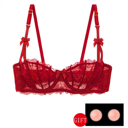 Half Cup Bras For Women Sexy Lingerie Plus Size Transparent Balconette Embroidery See Through Lace Bra Top Red Pink White Black