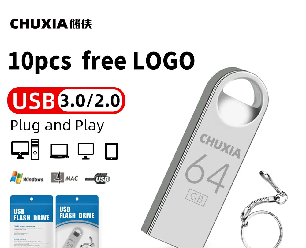10PCS USB Flash Drive 3.0 Pendrive Stick 64GB Waterproof Memory USB Drive 128GB Hight Speed Pen Drives Flash USB Key Chain Gift