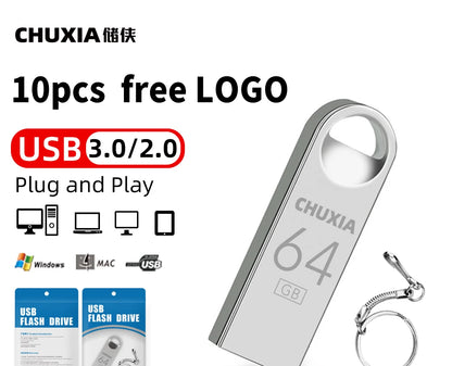 10PCS USB Flash Drive 3.0 Pendrive Stick 64GB Waterproof Memory USB Drive 128GB Hight Speed Pen Drives Flash USB Key Chain Gift