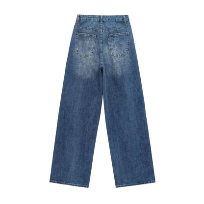 HH Women Trendy Cross Waist Wide Leg Jeans Asymmetrical Button Fly High Waist Baggy Denim Pants For Streetwear Y2K Outfits