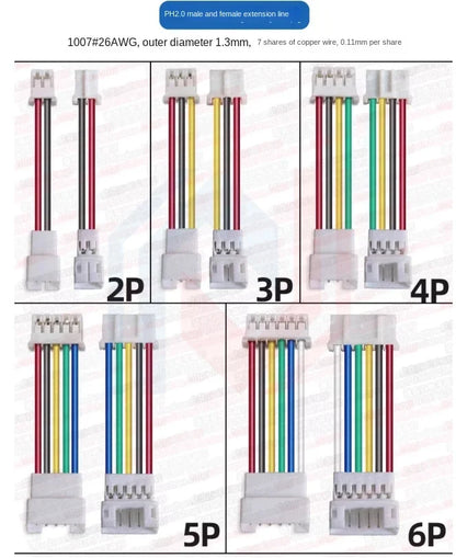 1.25/1.5/HY/PH2.0/XH/XHB/Dupont/SM2.54/2510/VH3.96 Connector Cable 2-6P Plug Socket Male Female Wire Connector Extension Cable