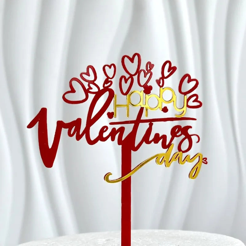 INS 14 Style Happy Valentine's Day Acrylic Cake Toppers Red Love Valentine's Day Cake Topper for  Valentine's Day Party Gifts