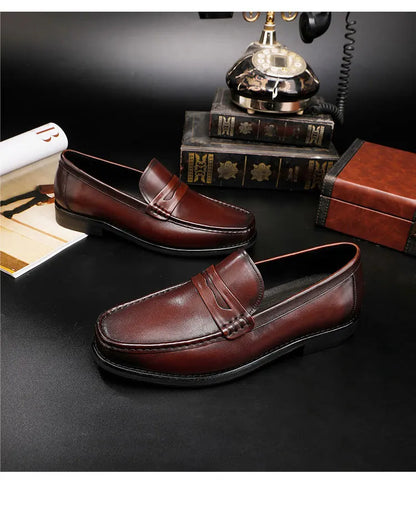 Vintage Top Layer Genuine Leather Slip on Loafers Breathable Moccasins Driving Design Casual Cowhide Shoes for Men