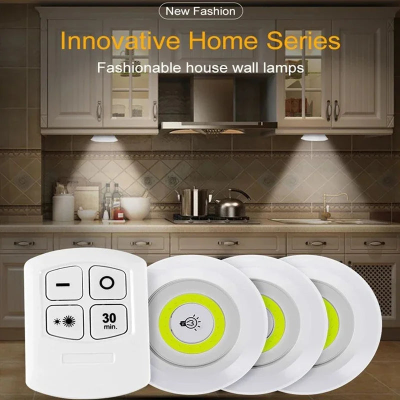 3W Super Bright Cob Under Cabinet Light LED Wireless Remote Control Dimmable Wardrobe Night Lamp Home Bedroom Closet Kitchen
