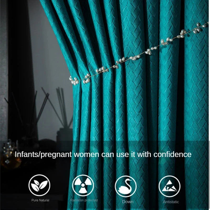 Home Art High-end Curtains for Living Room Luxury Bedroom Blackout Curtain Solid Color Japan Style Fishbone Pattern Room Drapes