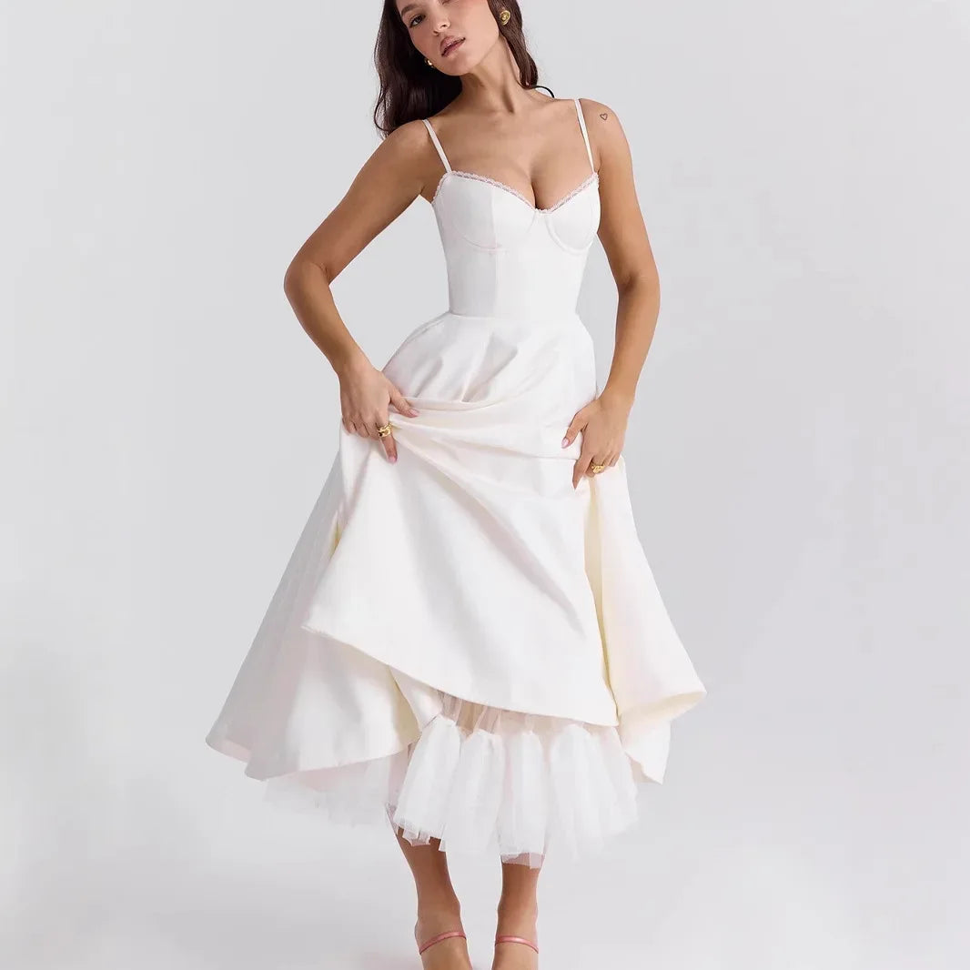 2026 Spring/summer High End Satin Strapless Heavy Industry French Waist Strap Sexy Hot Girl Medium Long Dress Women Elegant