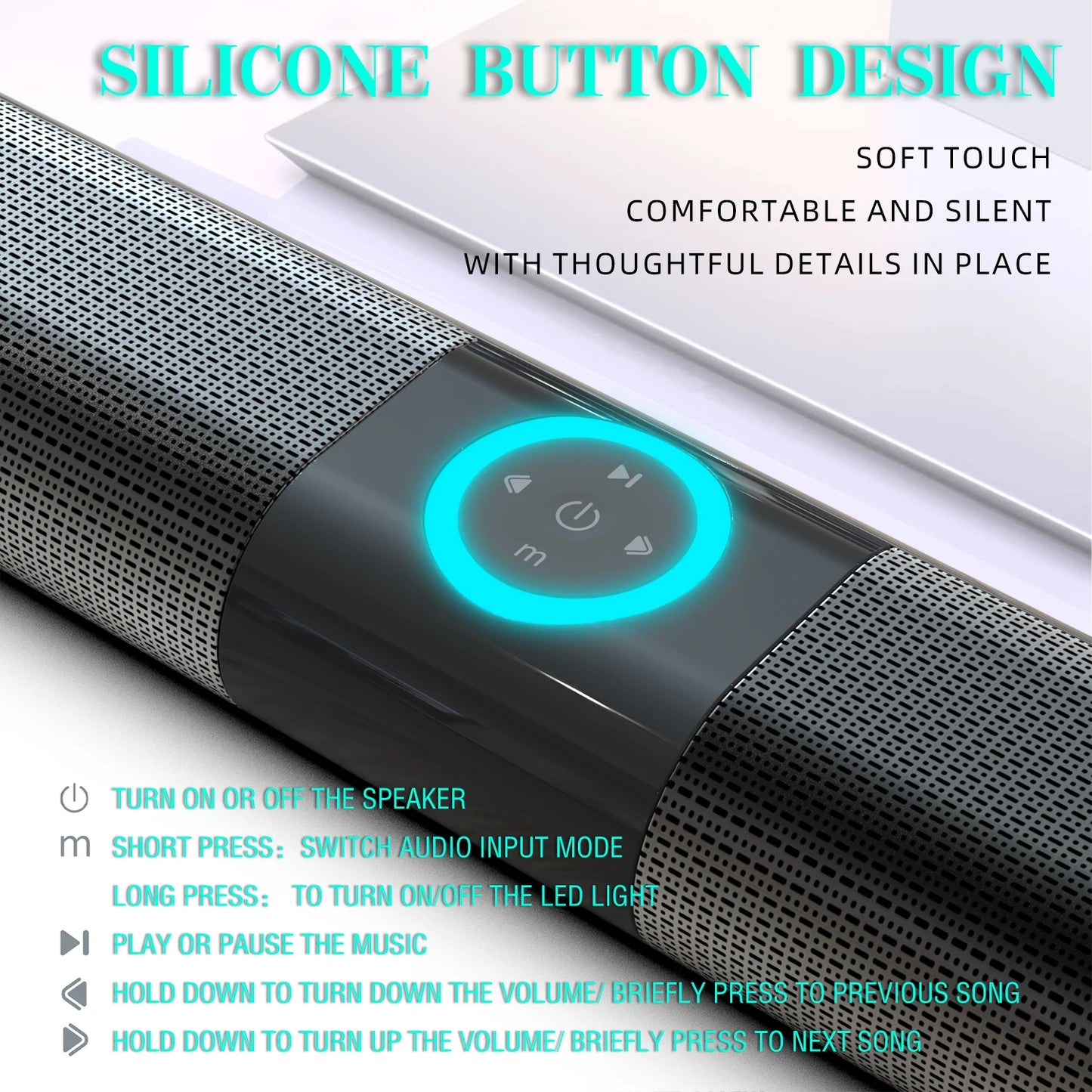 HOMEFISH BS-20  RGB Ambient Light Bluetooth Speaker 6 EQ Sound Effects 4 Speakers Supports TF, USB, AUX, RCA, Bluetooth, FM