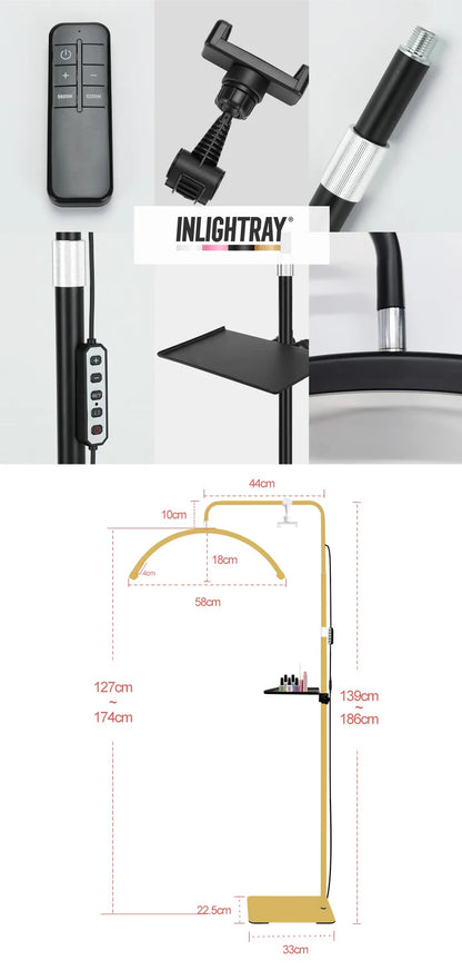 2025 New 23inch 45w Arc Half Moon Ring Light for Lashes Studio lights Photography Light Floor lamps for Eyelash Extension Beauty