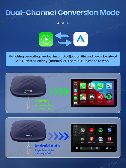 CarlinKit CarPlay Ai Box Android 13 Plus QCM6125 8-core Wireless Android Auto& CarPlay Car USB Adapter FOTA Upgrade For Netflix