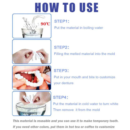 2 Pairs Smile Whitening Teeth Snap On Silicone Cosmetic Denture Upper and Lower Fake Tooth Cover Perfect Fit Teeth Beauty Tool