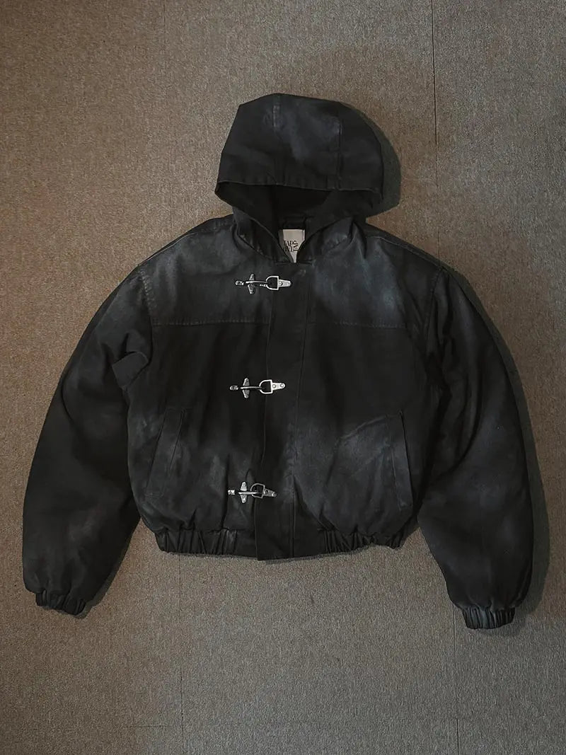American Fashion Snap Fastener Loose Coat High Street Oversized Hoodie Y2k Retro Harajuku Punk Button Jacket Men Clothing