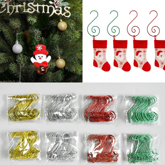 20pcs/bag Christmas Ornaments Metal S-Shaped Hooks Holder Christmas Tree Ball Pendant Hanging Decorations Home Navidad New Year