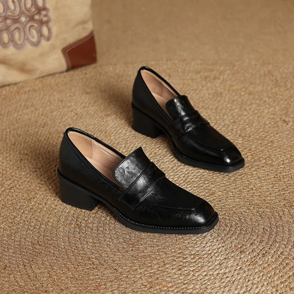 2026 New Spring Genuine Leather Women Shoes Round Toe Women Pumps Brogue Designs Shoes for Women High Heel Loafers Ladies Shoes