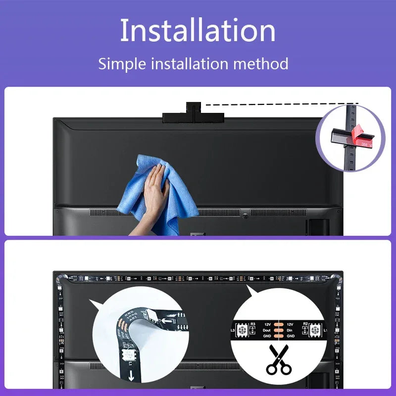 New PC/TV SYNC Backlight RGBIC LED Strip Lights with Color Capture Bluetooth Music SYNC USB Light Strip for Movie Game Atmospher