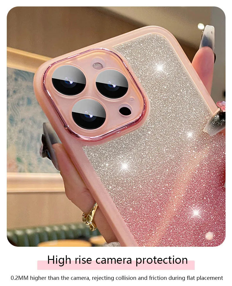 Fashion Bling Glitter Phone Case  For iPhone 16 E 15 Pro Max 14 Plus 13 12 11 Luxury Shockproof Bumper Silicone Clear Back Cover