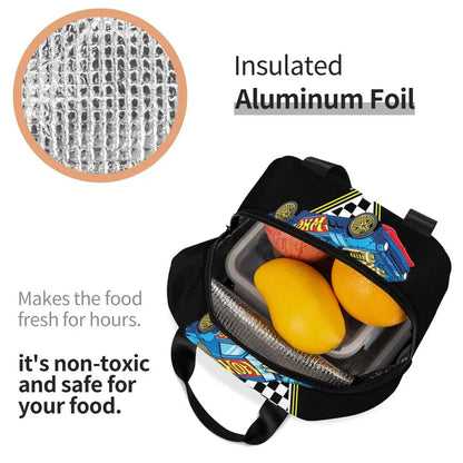 Custom Hot Wheels For Fans Thermal Insulated Lunch Bag Cartoon Sport Car Portable Lunch Container Travel Multifunction Food Box