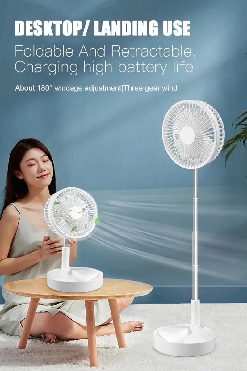 Foldable Telescopic Wireless Portable Desk Fan Usb Rechargeable Built-In Battery Oscillating Standing Air Cooling Fan