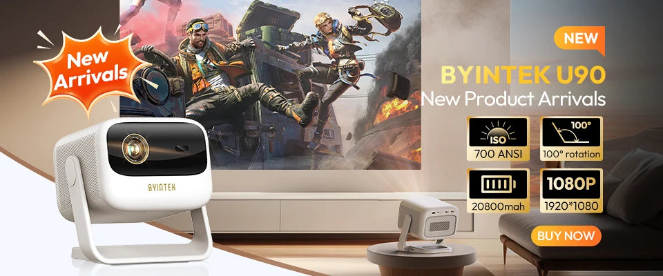 BYINTEK T5  Max Full HD 1080P Projector 4K 1000ANSI Android WiFi 6 Auto Focus ProfessionalBass Home Theater Projector for Video