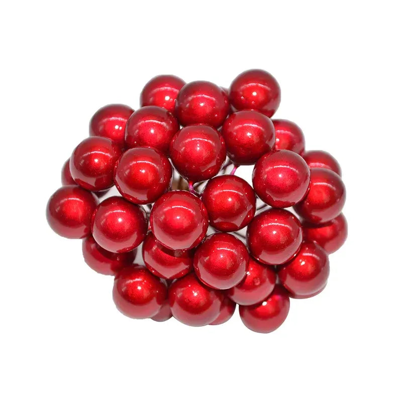 50Pcs/lot Mini Artificial Flower Fruit Stamens Cherry Christmas Plastic Pearl Berries for Wedding DIY Gift Box Decorated Wreaths