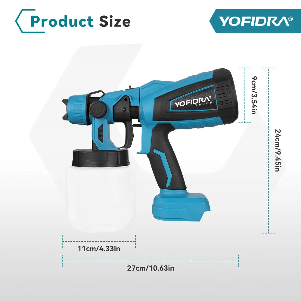 YOFIDRA 1000ML Electric Spray Gun Powerful Portable Paint Sprayer Cordless Furniture Coating Airbrush For Makita 18V Battery Pin