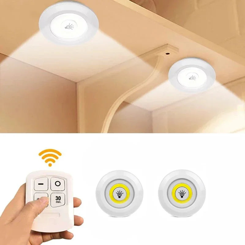 3W Super Bright Cob Under Cabinet Light LED Wireless Remote Control Dimmable Wardrobe Night Lamp Home Bedroom Closet Kitchen
