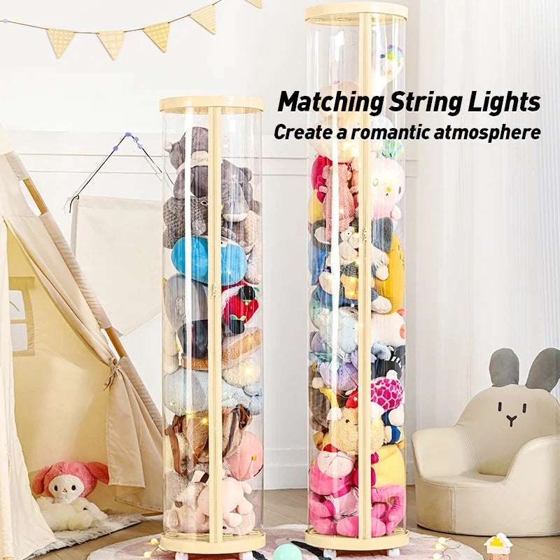 Transparent Multi-Functional Storage Bucket with Lid And Optional Wheels for Dolls Plush Toys Holiday Decorations Display Shelf