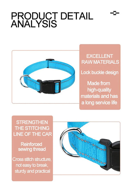 Reflective Dog Collar Strap with Adjustable Safety Nylon Pet Collar Pet Traction Rope Suitable for Small and Medium-Sized Pets