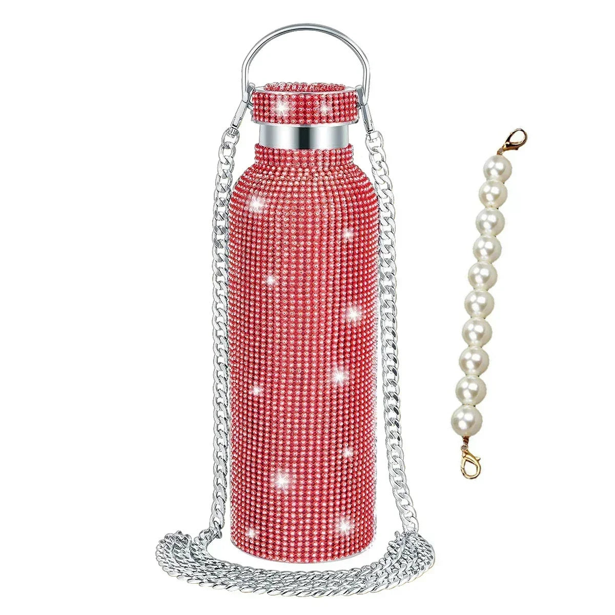 350/500/750/1000ml Luxury Rhinestone Thermos Bottle 2pcs Chain Portable Water Bottle Double Wall Stainless Steel Thermal Flask