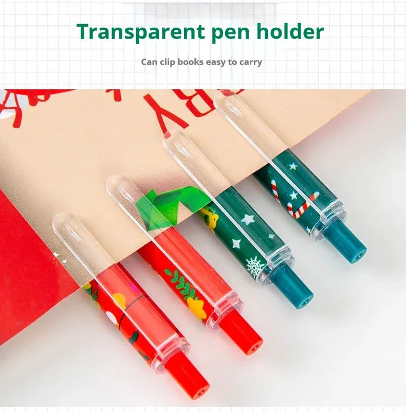 50Pcs/Lot Cute Christmas Press Gel Pens Cartoon Santa Claus Kawaii Christmas Gift Black Ink Pen Student School Office Supplies