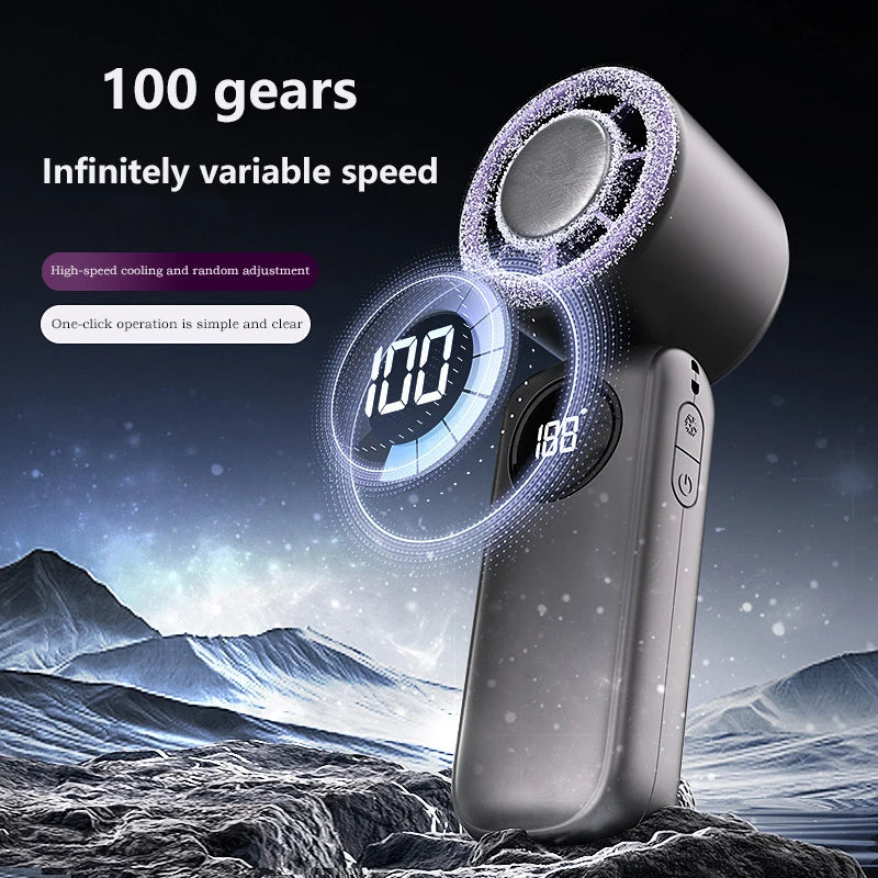 2026 Handheld Portable Cooling Fan 100 Speeds Adjustable Refrigeration Quite Mini Turbo Fan Type-C High Speed Cold Compress Fan