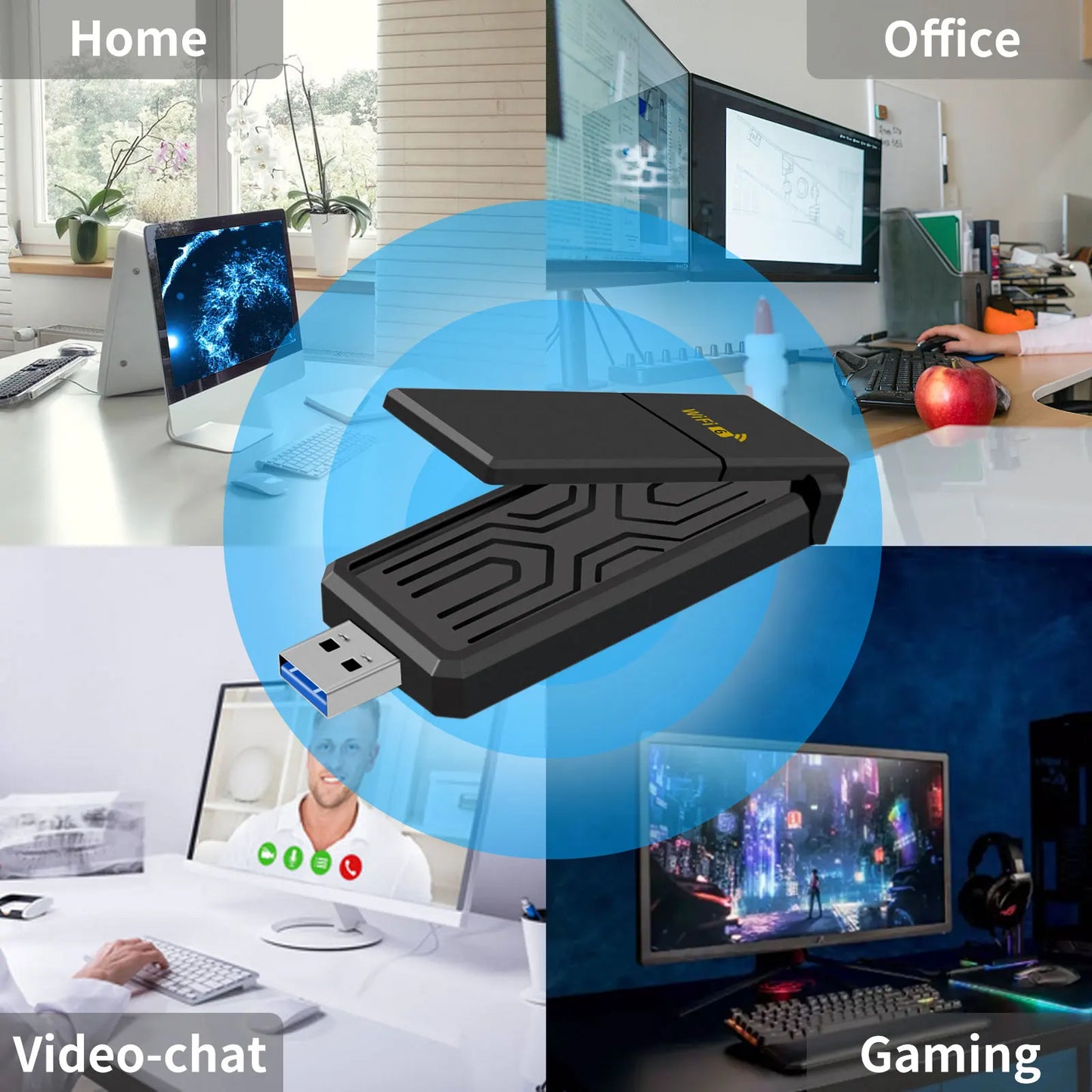 Wifi 6 USB Dual Band Wireless Network Card 1800Mbps 2.4GHZ with Antenna USB3.0 Wireless Adapter for Laptop Desktop Computer
