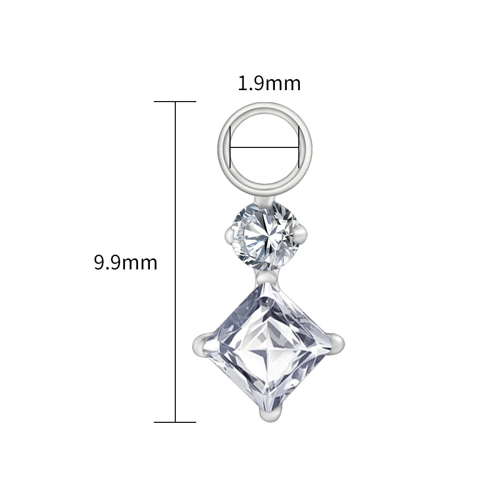 Right Grand ASTM F136 Titanium Dangle Geometric Square CZ Charm Pendant for Clicker Helix Hoop Piercing Jewelry