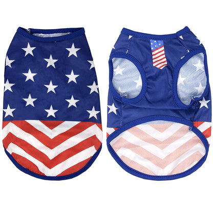Summer Cool Dog Clothes Mesh Breathable Vest For Small Dogs Cats Independence Day Pet T-shirt Two-legged Clothing Teddy Costume