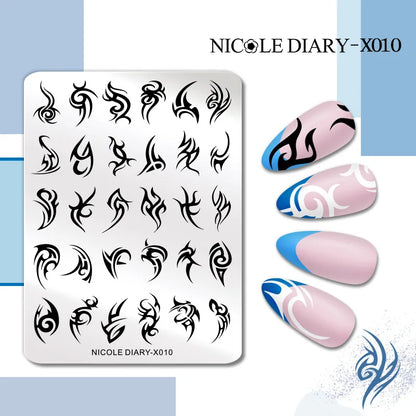 NICOLE DIARY Rose Flower Nail Stamping Plates Image Template Valentine's day Love Heart Printing Stencil Nail Art Manicure Tools