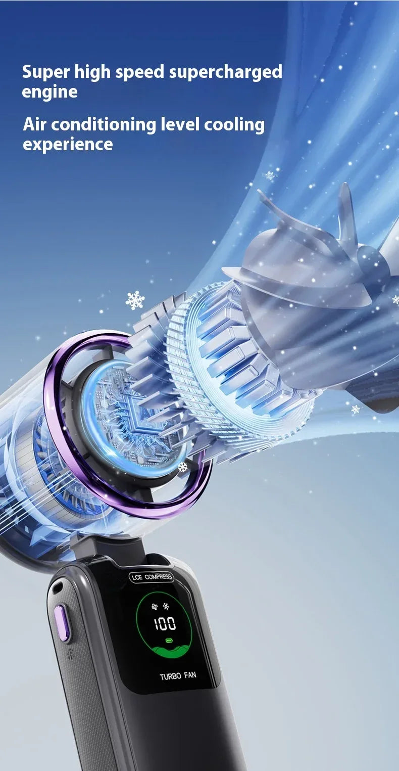 5-Speed Strong Cooling Mini Fan, Foldable & Neck Hanging - 9H Long Battery, Powerful Wind with LED for Office Outdoor Travel