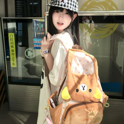 Kawaii Rilakkuma Cartoon Plush Backpack Cute Bear Younger Sister Large Capacity Student Schoolbag Lovely  Birthday Present gift