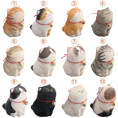Cute Cat Animals Figurine Decorative Wooden  Ornament Kitten Statue Calico Golden gradient cat Home Office Desk Car Decor Gift