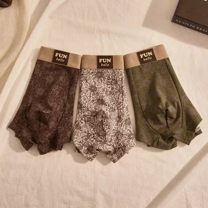 Men's Cotton Boxers Anti-Bacterial Rose Print Boxer Briefs Breathable Soft Underwear Comfortable Men's Innerwear
