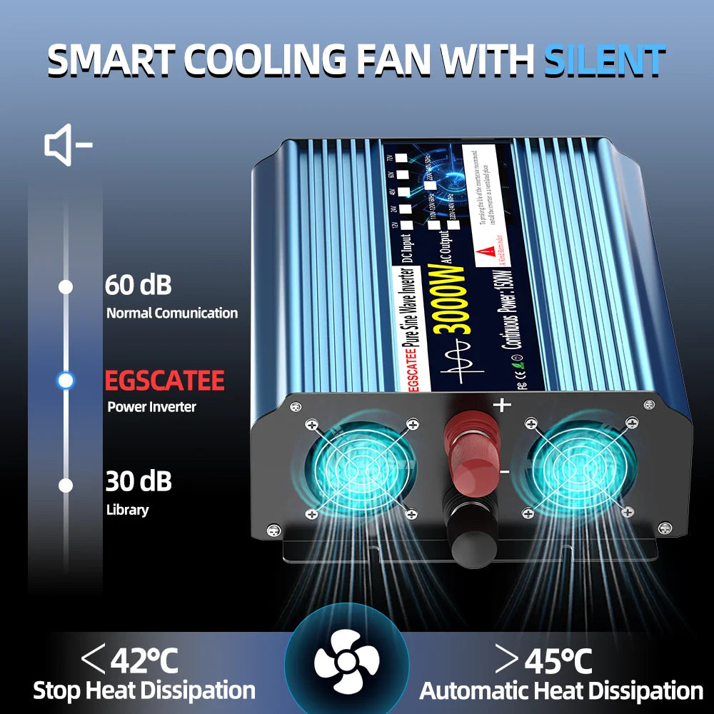 UK Pure Sine Wave Power Inverter 3000W DC 12V/24V To AC 240V Frequency Converter 50hz Solar car Inverter Transformer LED UK Plug