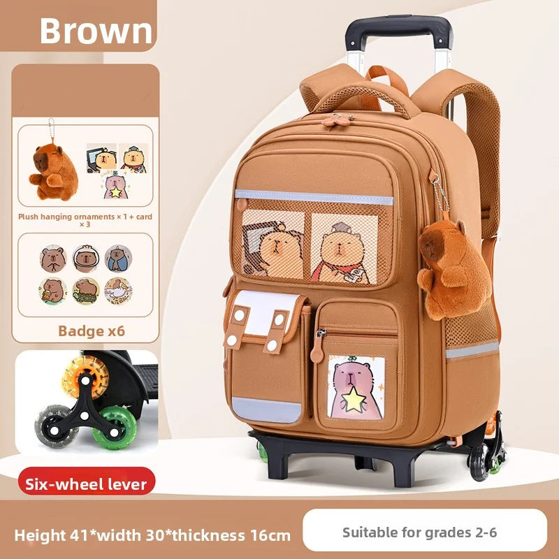 Children Cartoon School Backpack with Wheels Students Bags for Girls Boys Trolley Bag Cute Schoolbag Rolling Wheeled Backpacks