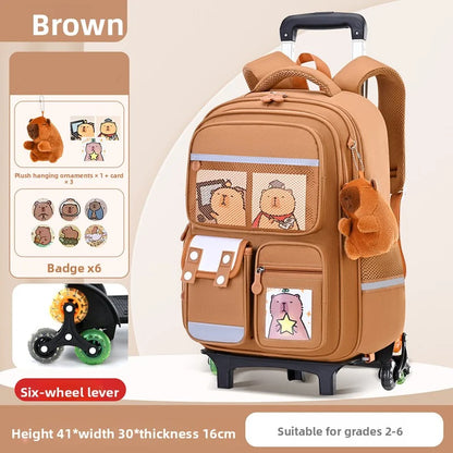 Children Cartoon School Backpack with Wheels Students Bags for Girls Boys Trolley Bag Cute Schoolbag Rolling Wheeled Backpacks