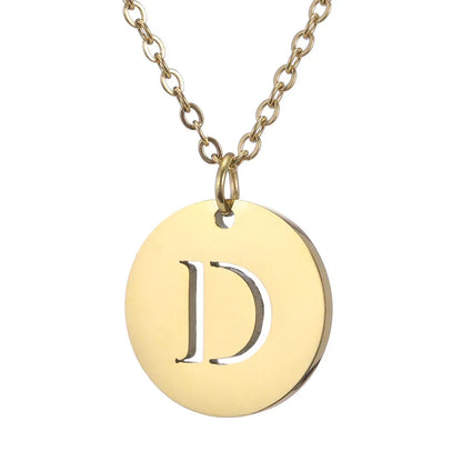 New Trend Stainless Steel Gold Silver Color Initials Necklace Hollow Round 26 Letter Pendant Necklace Jewelry Christmas Gift
