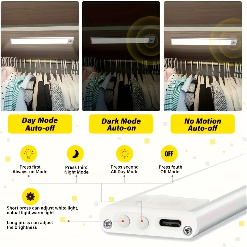 1 Rechargeable Magnetic LED Motion Sensor Light with Adjustable Brightness Temperature, Wireless Under Cabinet & Closet Lighting