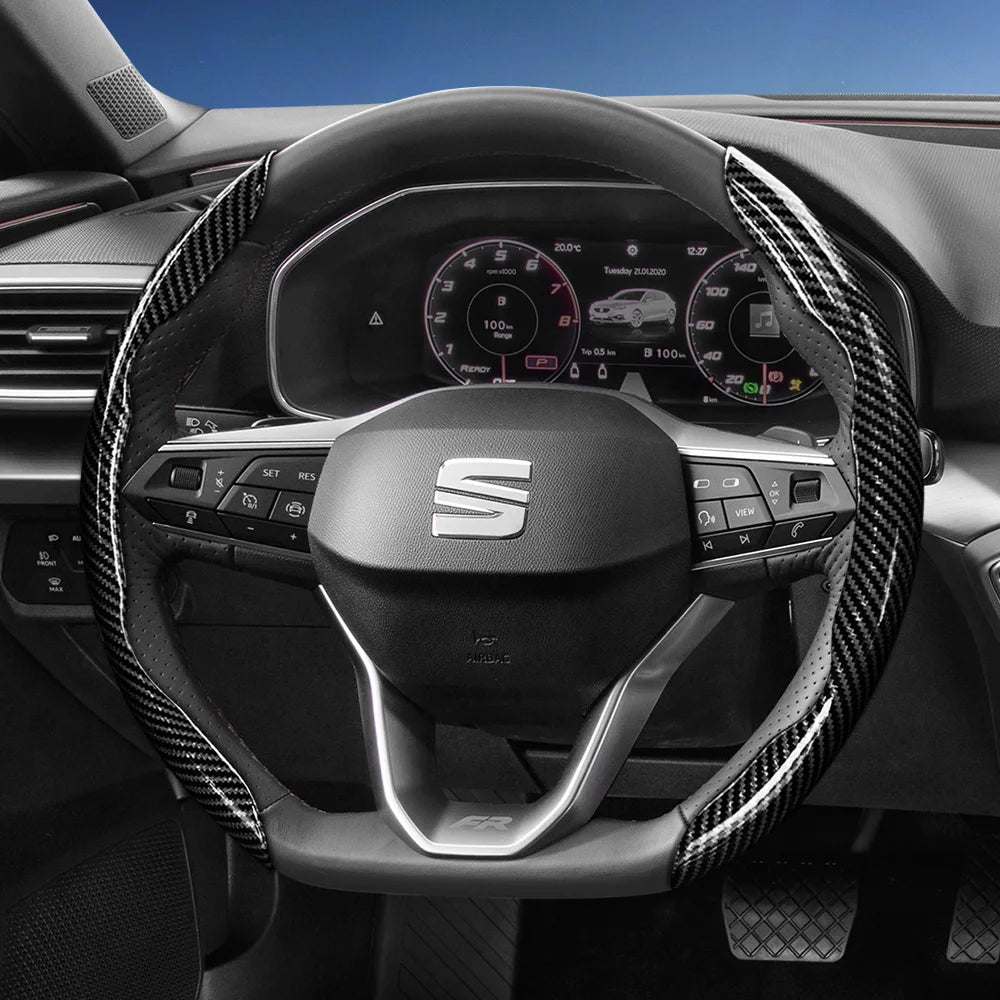 Suitable for Seat Carbon Fiber Texture Steering Wheel Cover with Segmented Quick-Release Design, Durable, for Models Such as Ibiza, Arona, Leon, Leon Sportstourer, Ateca, Etc., in Black, Blue, Red, Silver, and White by PDG ibma