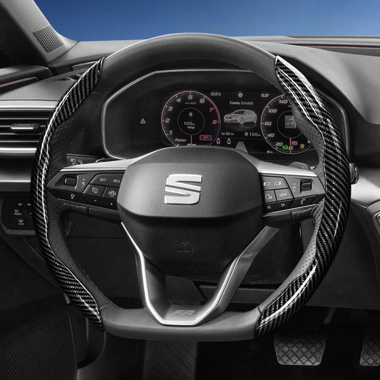 Suitable for Seat Carbon Fiber Texture Steering Wheel Cover with Segmented Quick-Release Design, Durable, for Models Such as Ibiza, Arona, Leon, Leon Sportstourer, Ateca, Etc., in Black, Blue, Red, Silver, and White by PDG ibma
